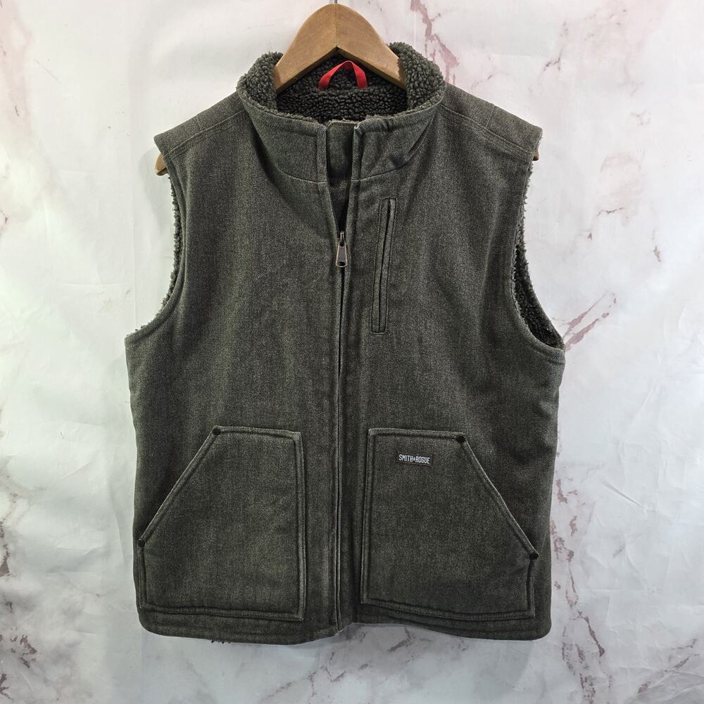 Smith + Rogue Vest Women XL Dark Brown Canvas Fleece Sherpa Shearling Lined Duck